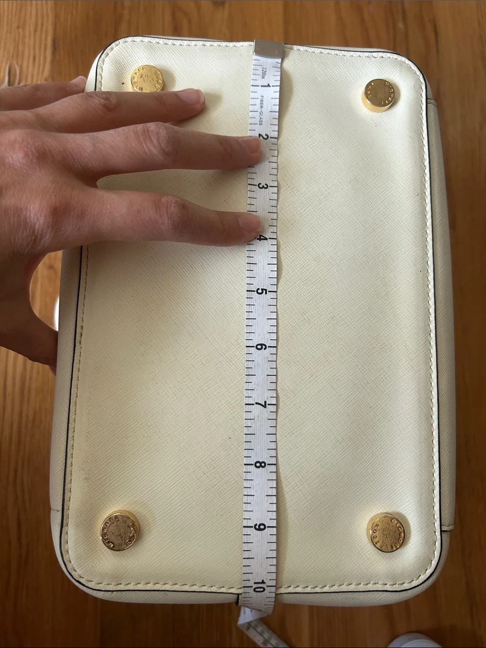 Michael Kors Cream Saffiano Leather Tote with Black Trim and Gold Hardware